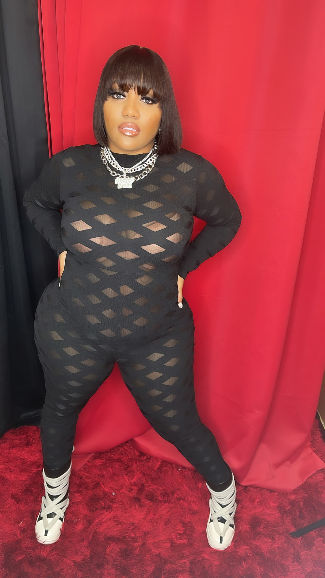 Mesh Long Sleeve Jumpsuit