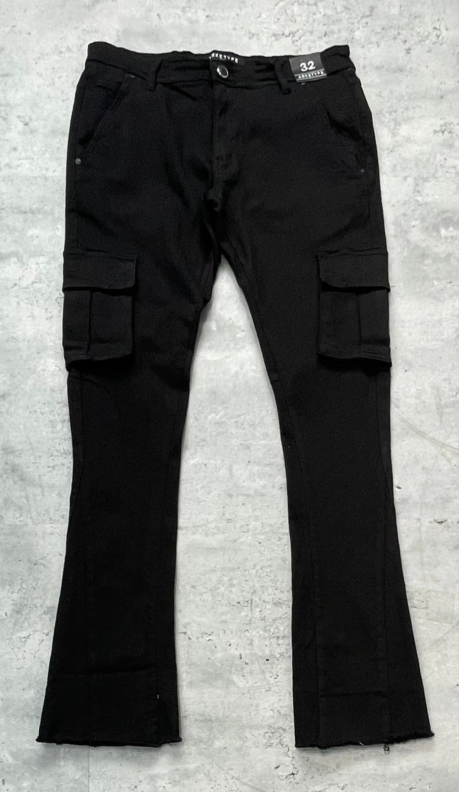 Black Cargo Stacked Pants