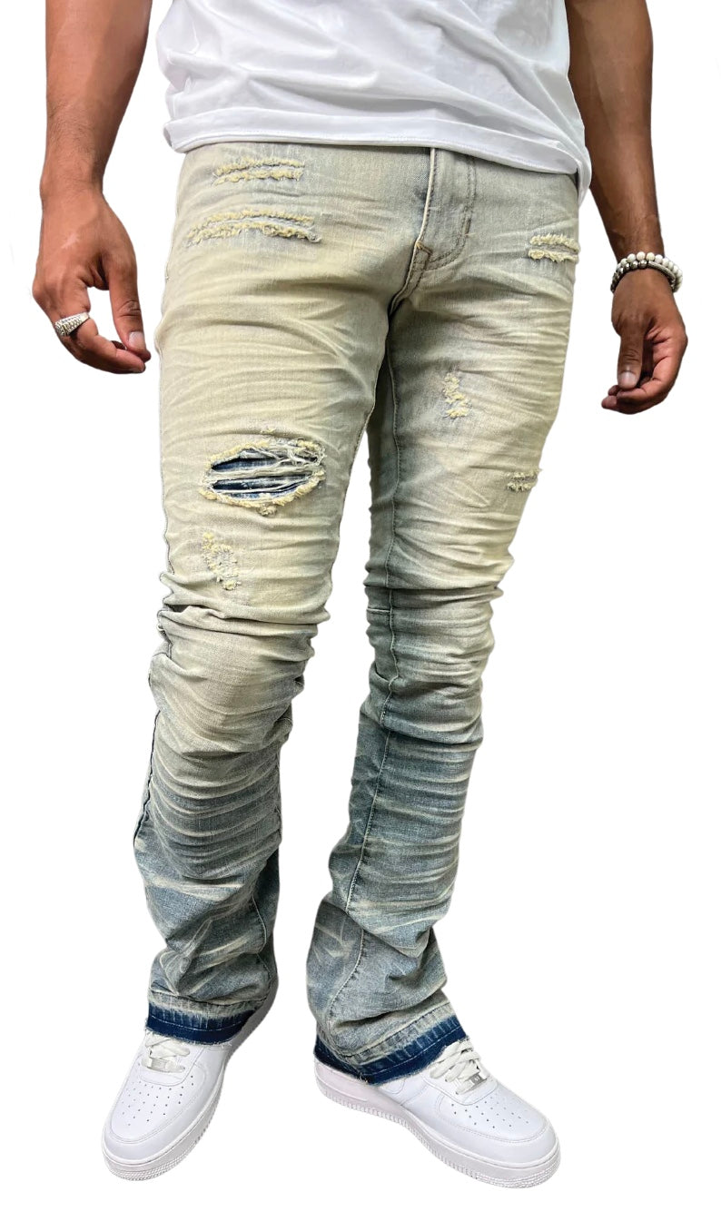 Mens Rippled Stacked Jeans