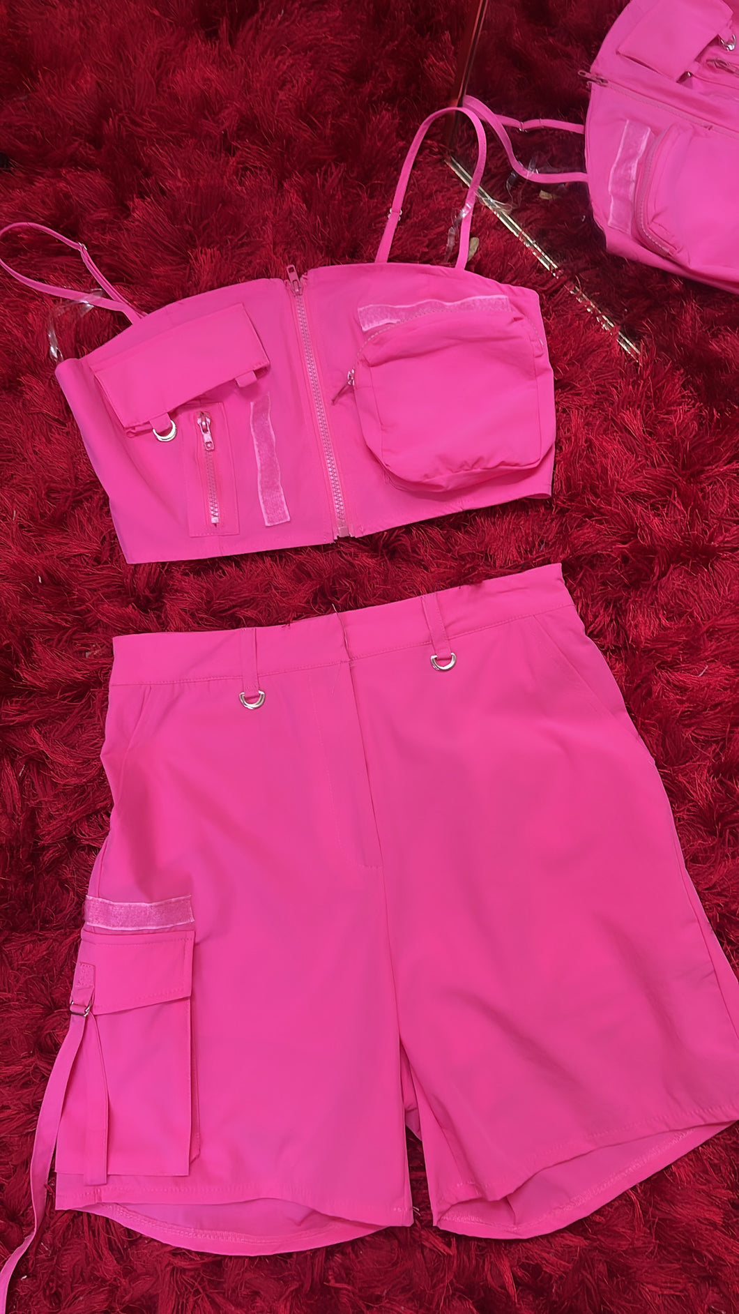 Pink Zipper Short Set